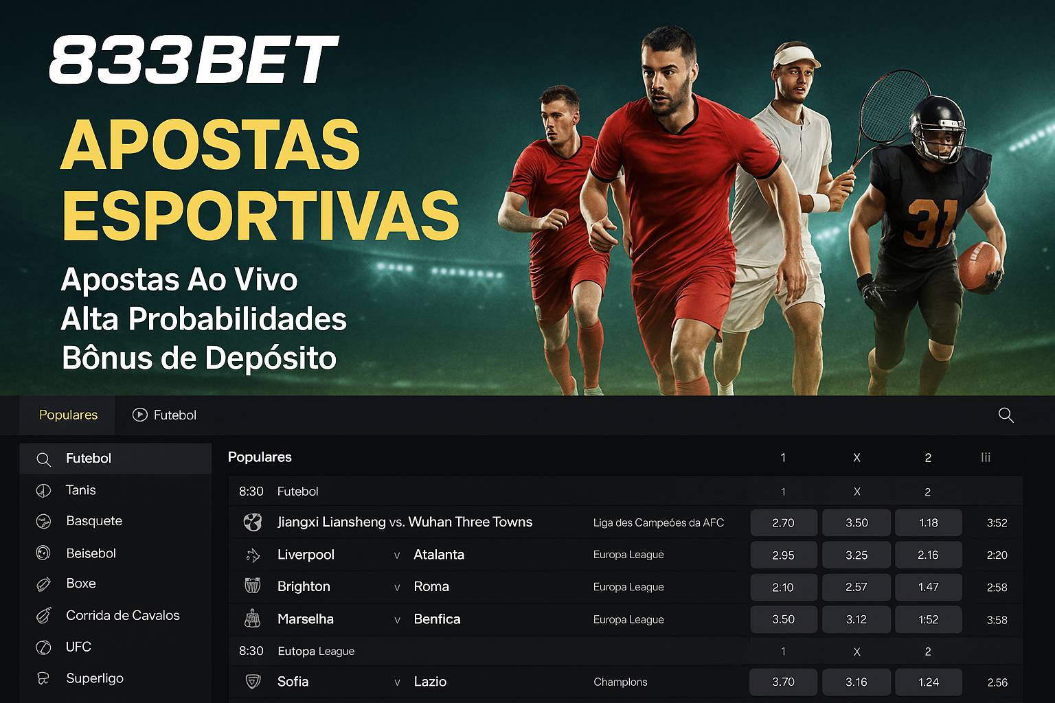 Aposte em apostas esportivas no cassino online 833BET